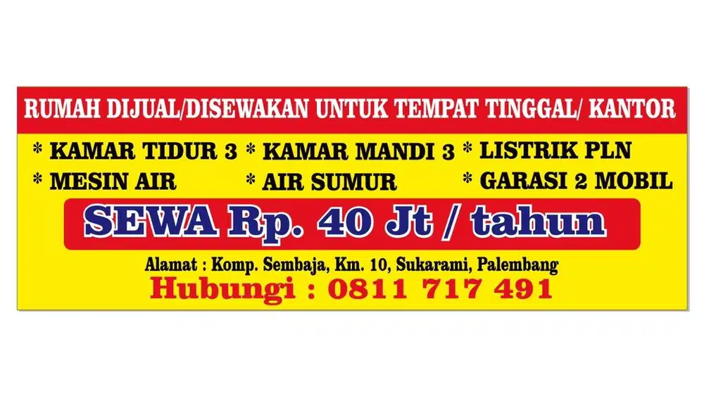 DI JUAL / SEWAKAN RUMAH LUAS DI TANJUNG SI API API