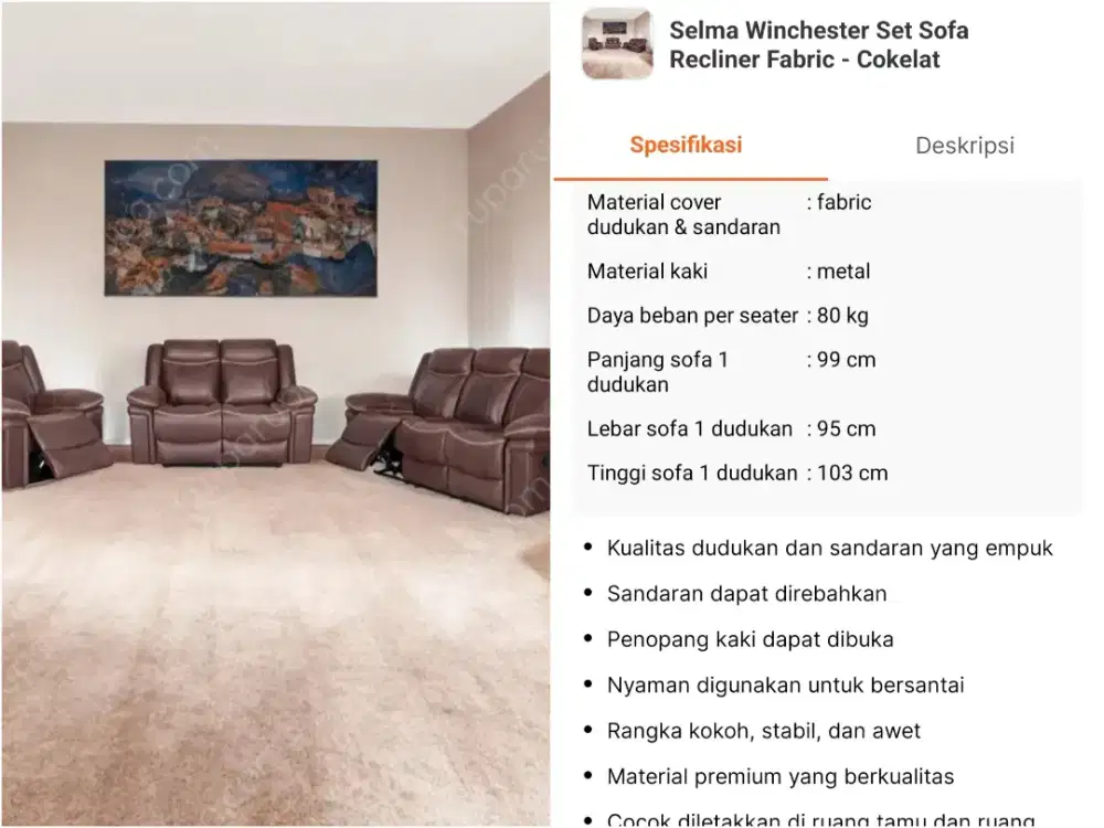 SOFA RECLINER PREMIUM – DISKON 50% LEBIH! FREE KIRIM & PASANG