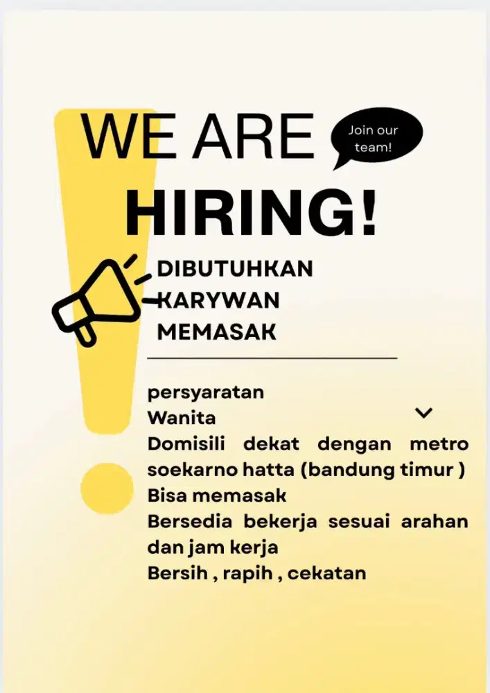 Di butuhkan karyawan memasak