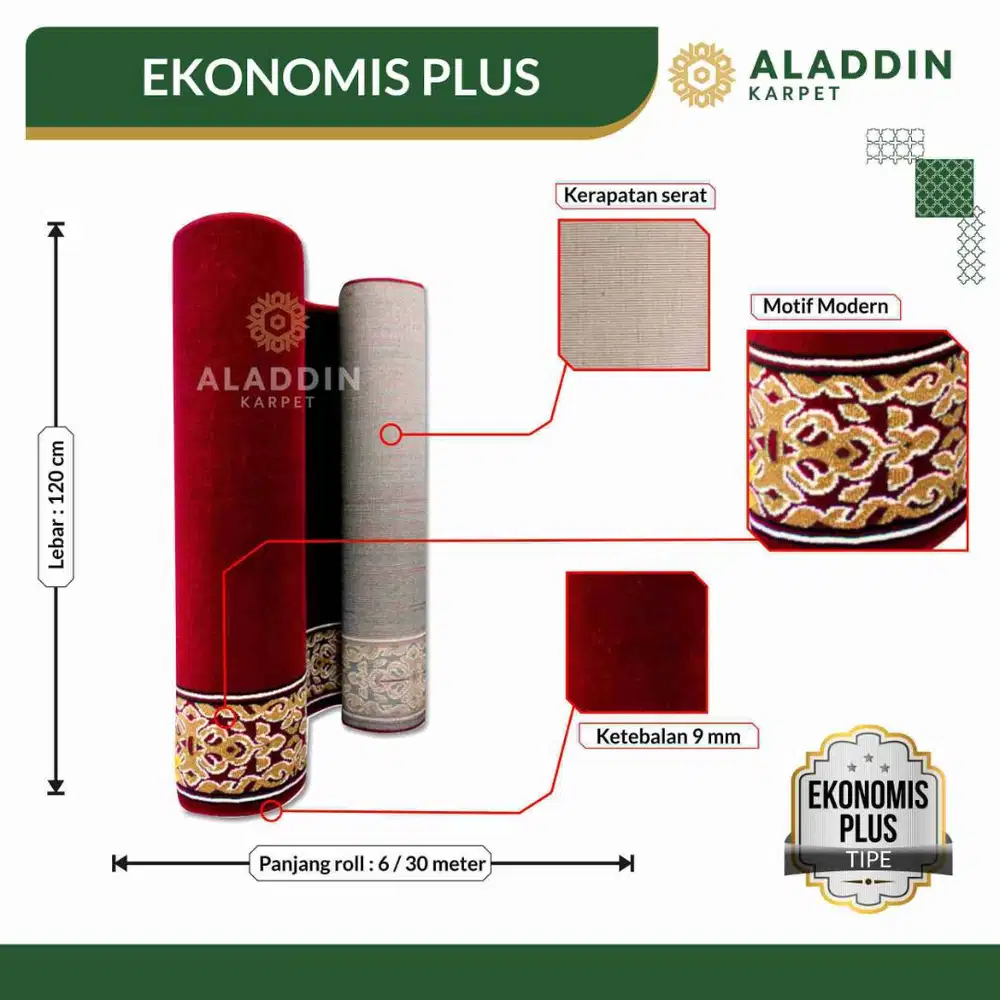 Karpet Masjid Murah Ekonomi plus - Permeter Meteran Merah Hijau