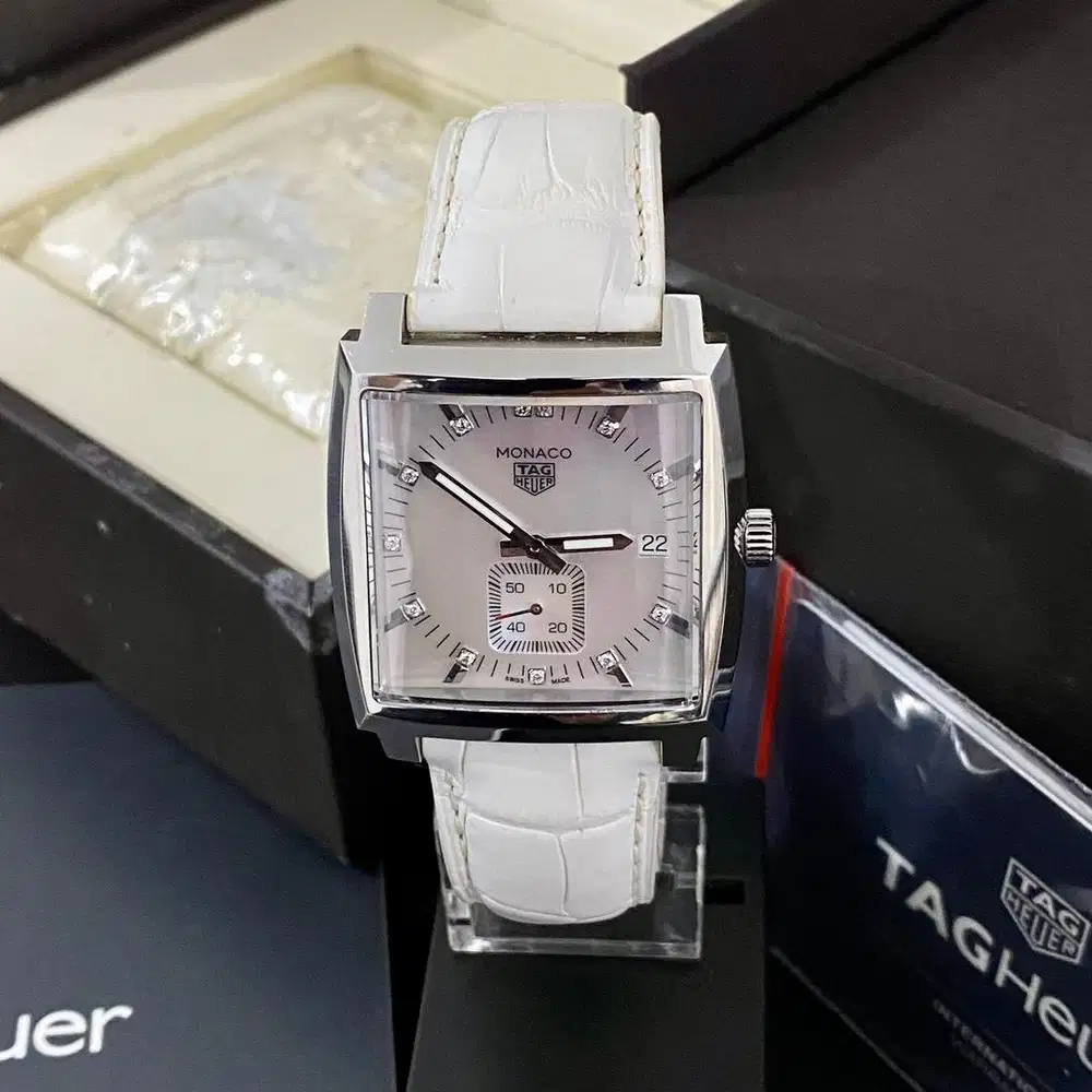 TAG Heuer Monaco WAW131B MOP dial diamond index 37mm quartz
