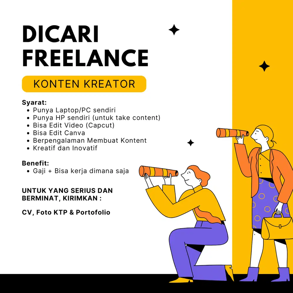 Dicari Freenlancer/Part Time Konten Kreator