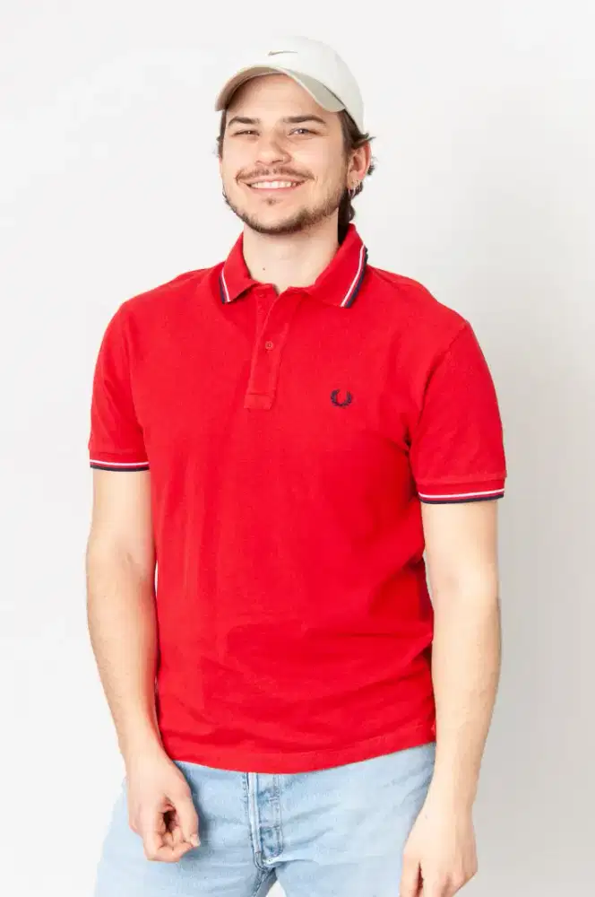 Kaos polo shirt Fred Perry Red colour Twin Tipped Size S