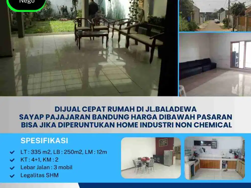 Dijual Cepat Rumah Di Jl.Baladewa
Sayap Pajajaran Bandung Hitung Tanah
Bisa Jika Diperuntukan Home Industri Non Chemical