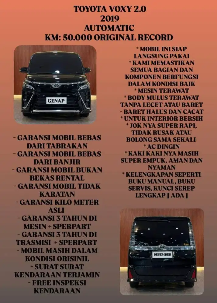 [ KM 34.000 ORIGINAL ] TOYOTA VOXY 2.0 AT 2019 SIAP LANGSUNG PAKAI