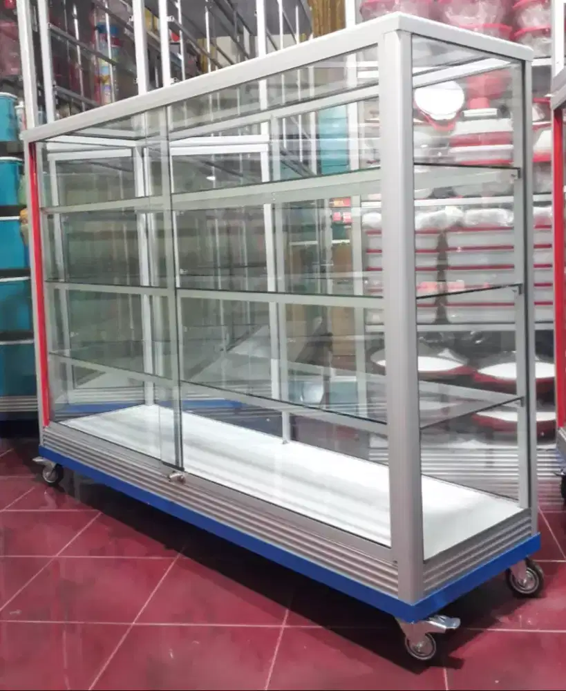 Etalase Ukuran 1,5Mx1M PAKE RODA BESAR & SIKU BESI Untuk Usaha