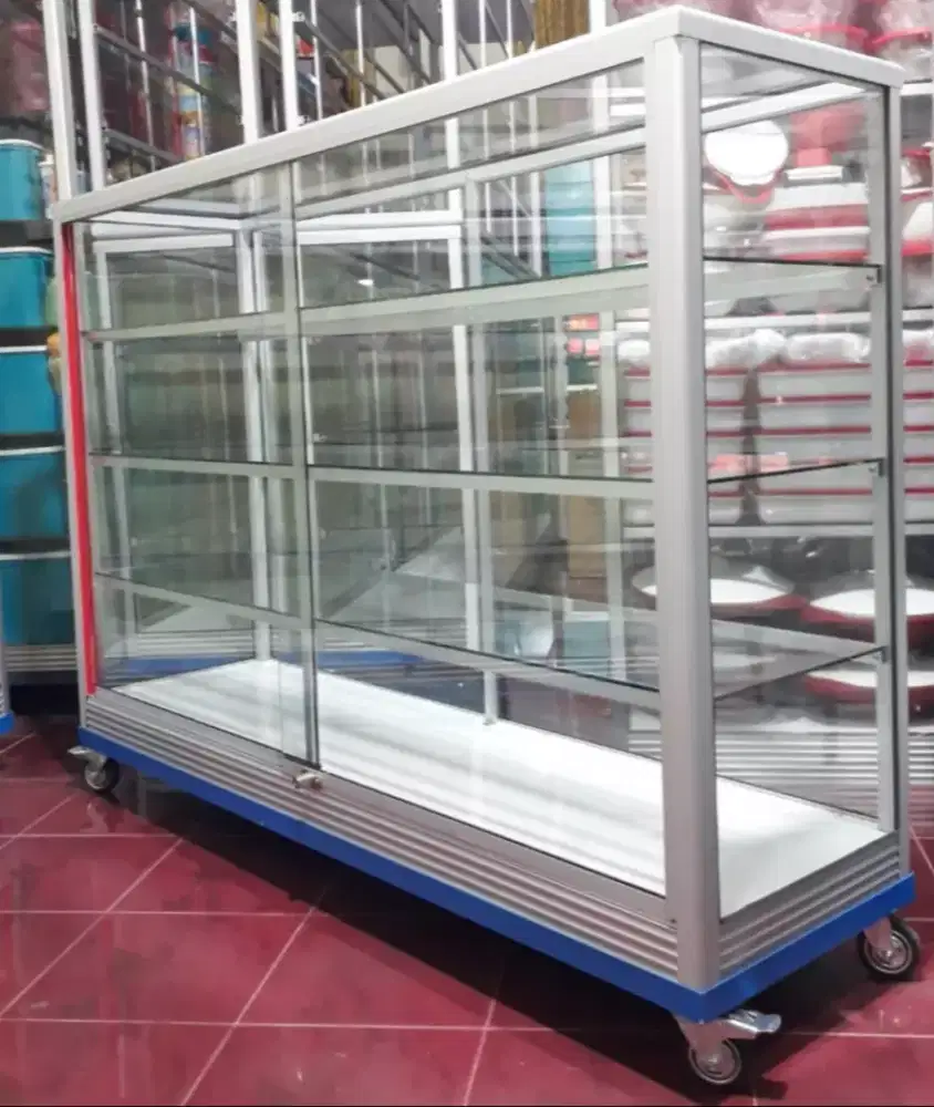 Etalase Lengkap Ada RODA & SIKU BESI Panjang 1,5M Buat Usaha