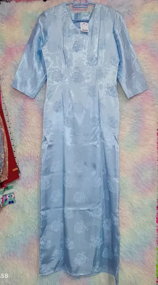 Dress Sateen Ala Chines Biru Muda