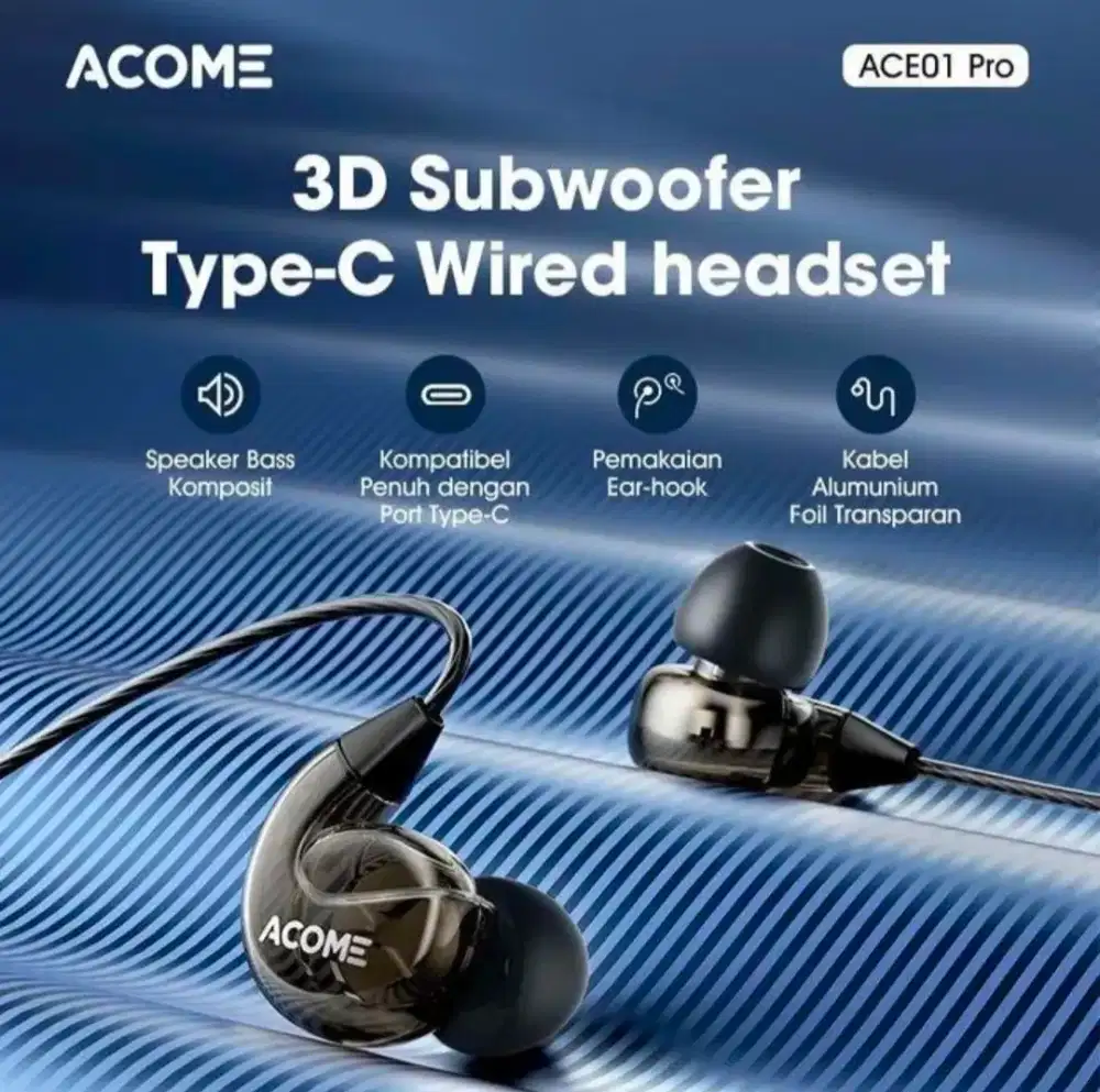 Baru..Headset Kabel colokan Type-C merc ACOME ACE01 PRO 3D Subwoofer