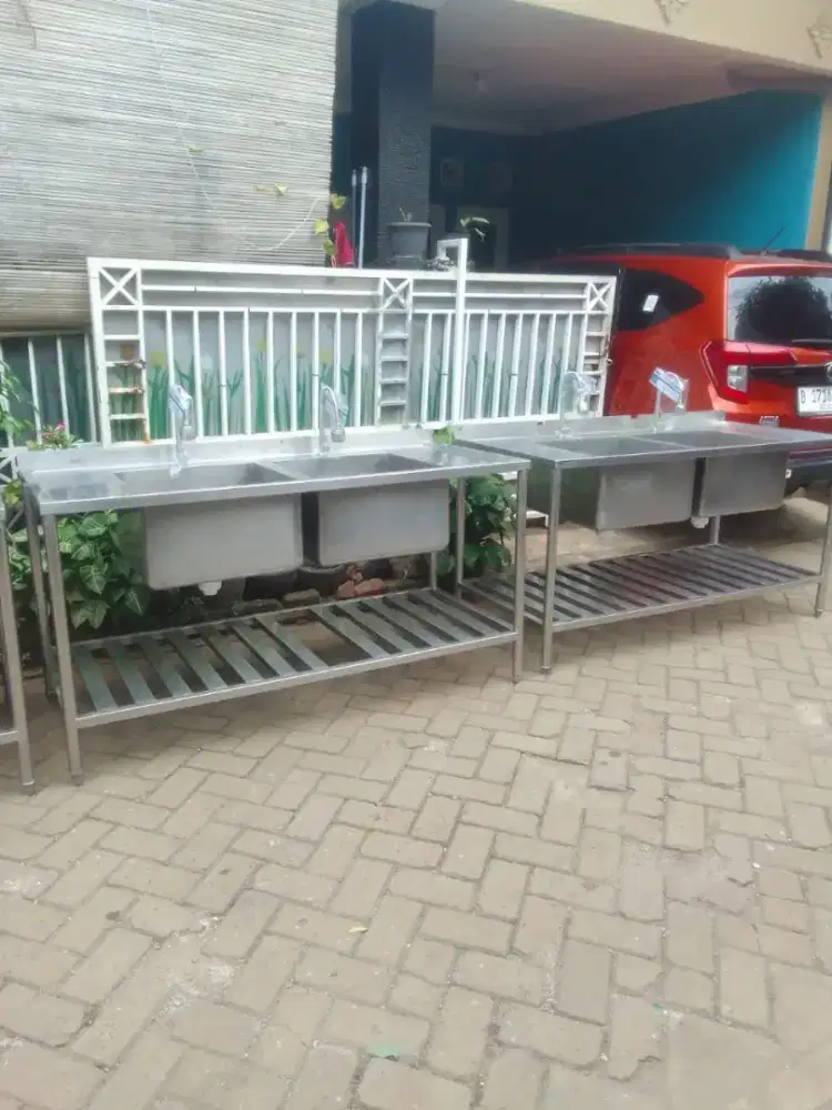 Doble sink full set kran baru ukuran 160x70x85 diameter sink 50x50x30