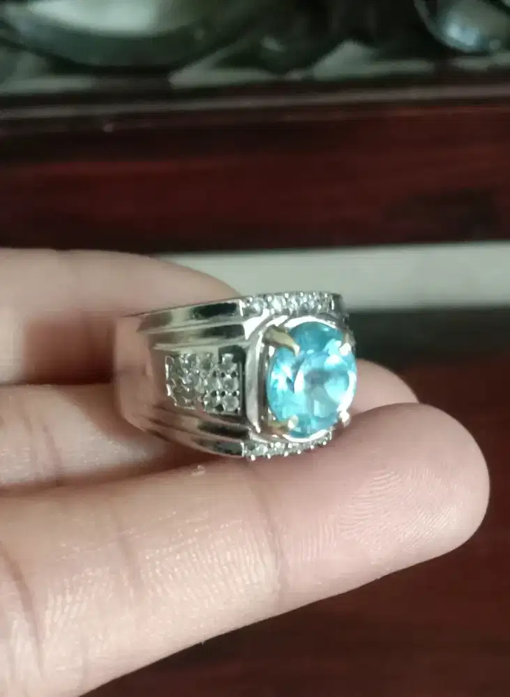 Cincin Batu Permata Blue Topaz Ring Perak