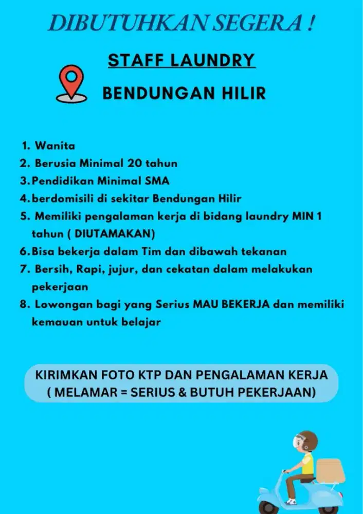 Dibutuhkan staff laundry