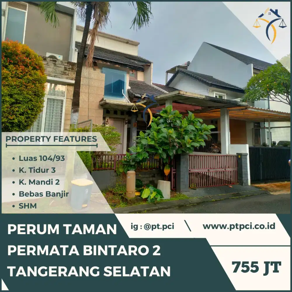 DIJUAL RUMAH DI PERUM TAMAN PERMATA BINTARO 2 TANGERANG SELATAN CESSIE
