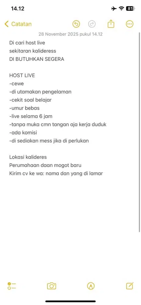 DI BUTUHKAN SEGERA HOST LIVE DAN NYARI ART JUGA