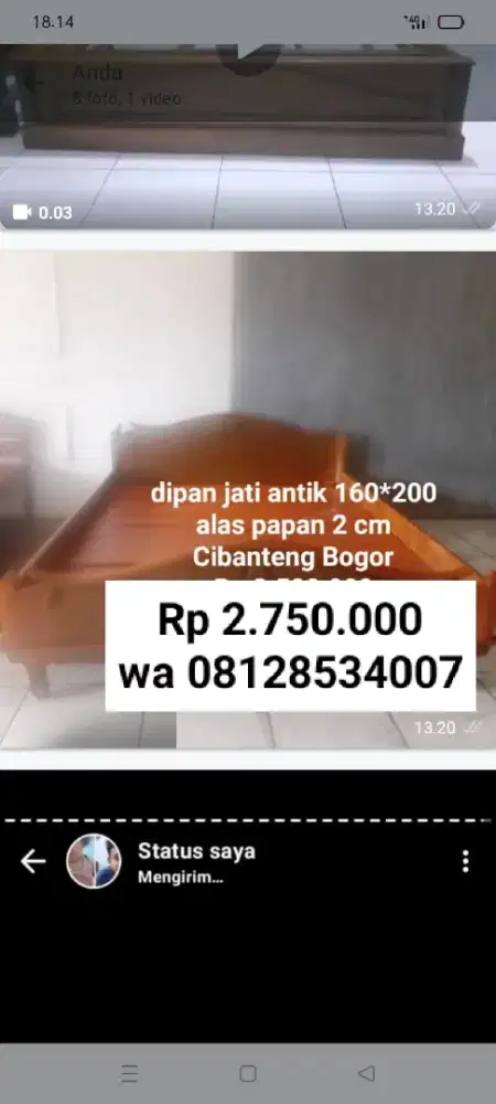 Dipan jati alas papan 2 cm bekas dah melamin