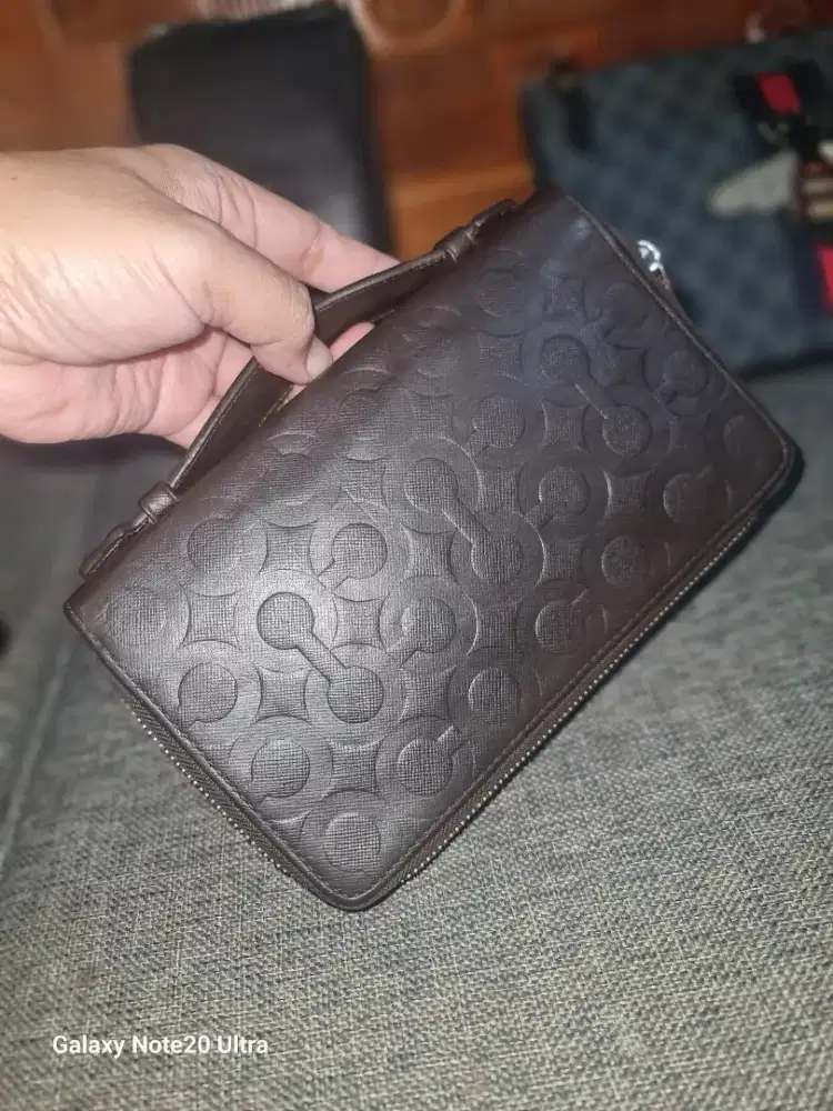 Preloved Handbag Coach Double zipper, kulit asli sdh embos