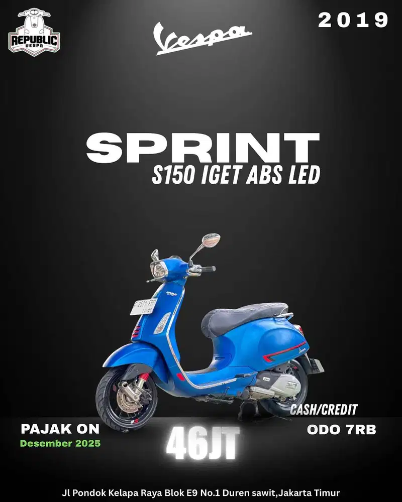 Jual cepat PIAGGIO VESPA SPRINT S150 IGET ABS LED TH 2019 WARNA BLUE V