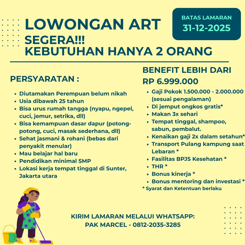 Loker Asisten Rumah Tangga (Menginap)