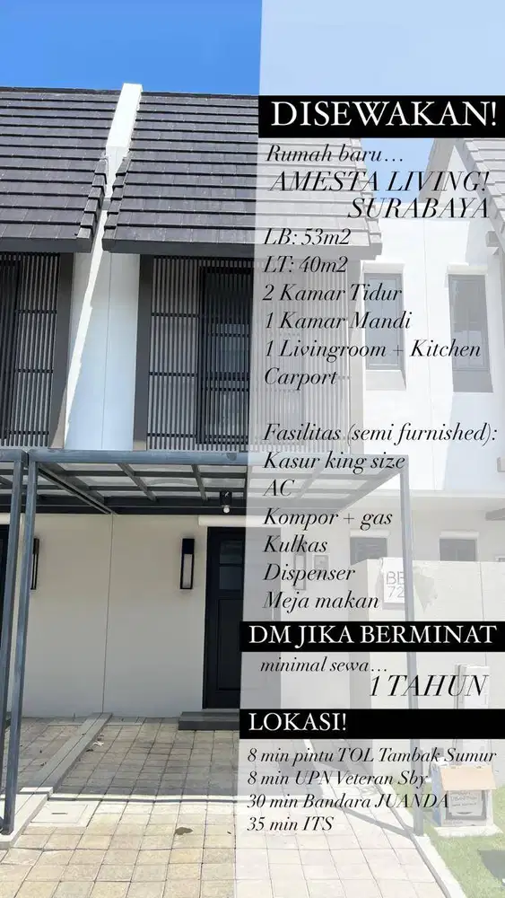 Butuh Laku Sewa Rumah 2Lantai Amesta Living Sangat Terawat Semi Furnis