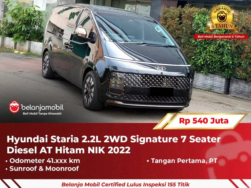[ GARANSI 5TH ] Hyundai Staria 2.2L 2WD Signature Diesel AT Hitam 2022