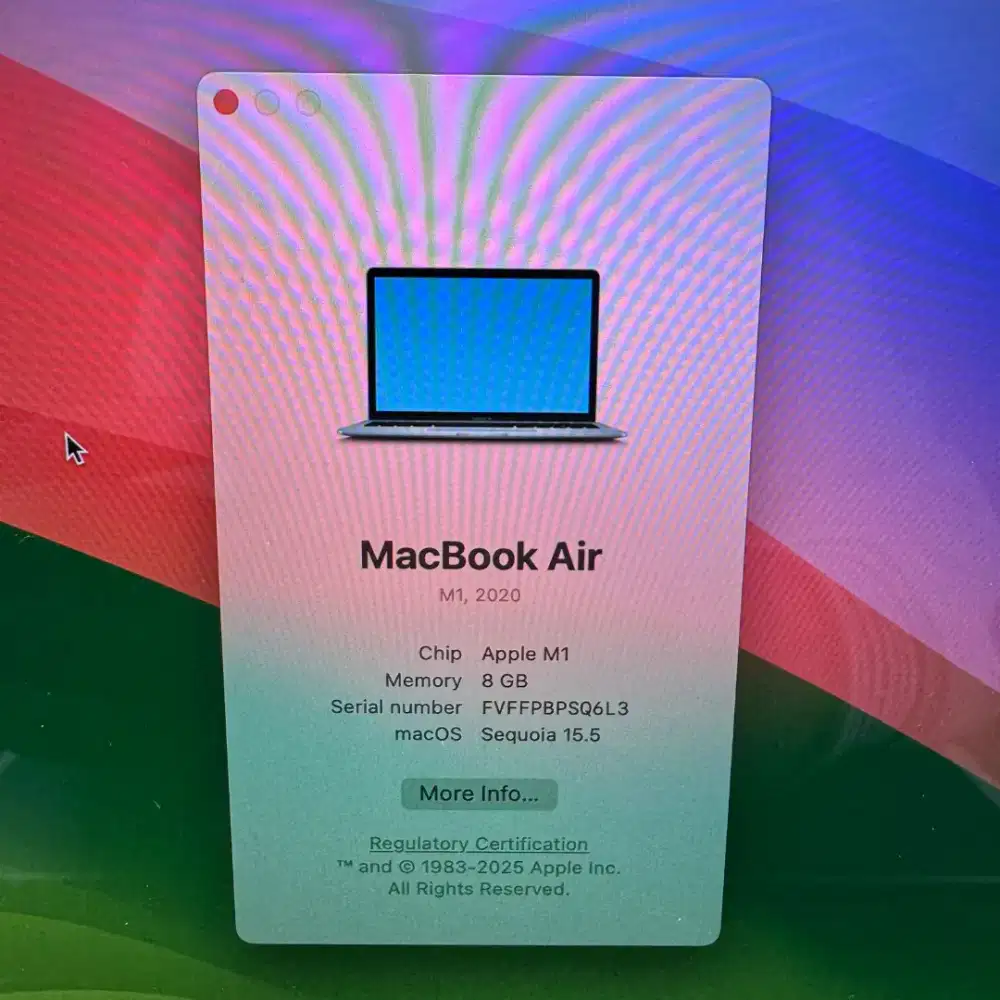 Macbook Air M1 layar 13 inch Ram 8 Ssd 128 Space Grey