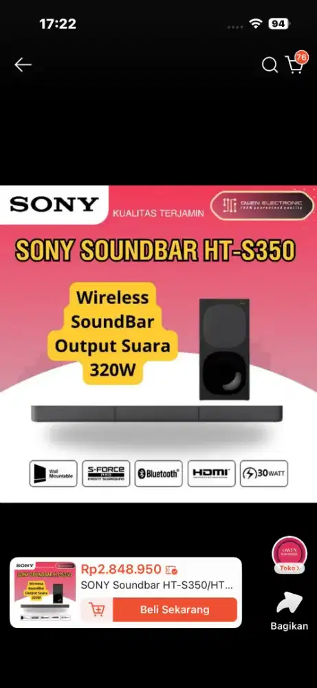 SONY SOUNDBAR HT-S350