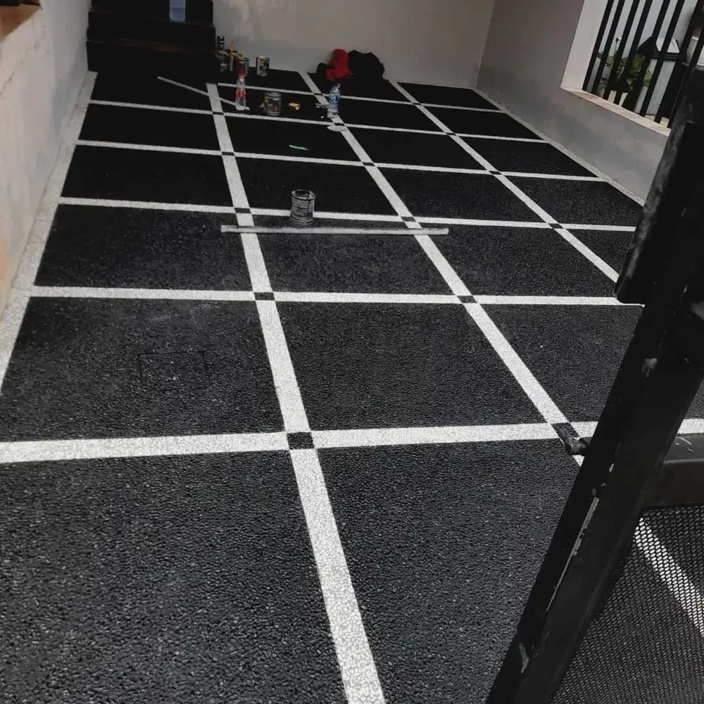 lantai carport batu sikat motif kotak
