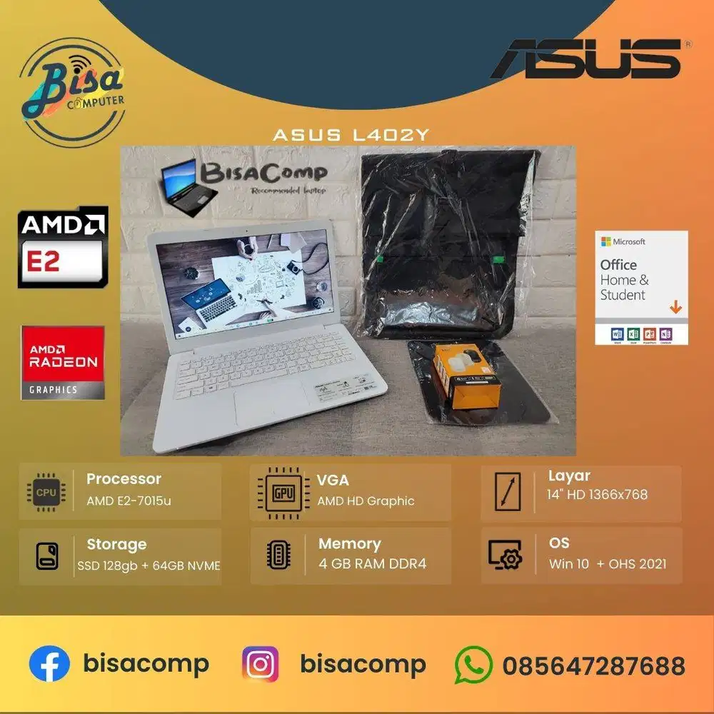 Asus L402Y AMD E2-7105u ssd 128g+64gb ram 4gb
