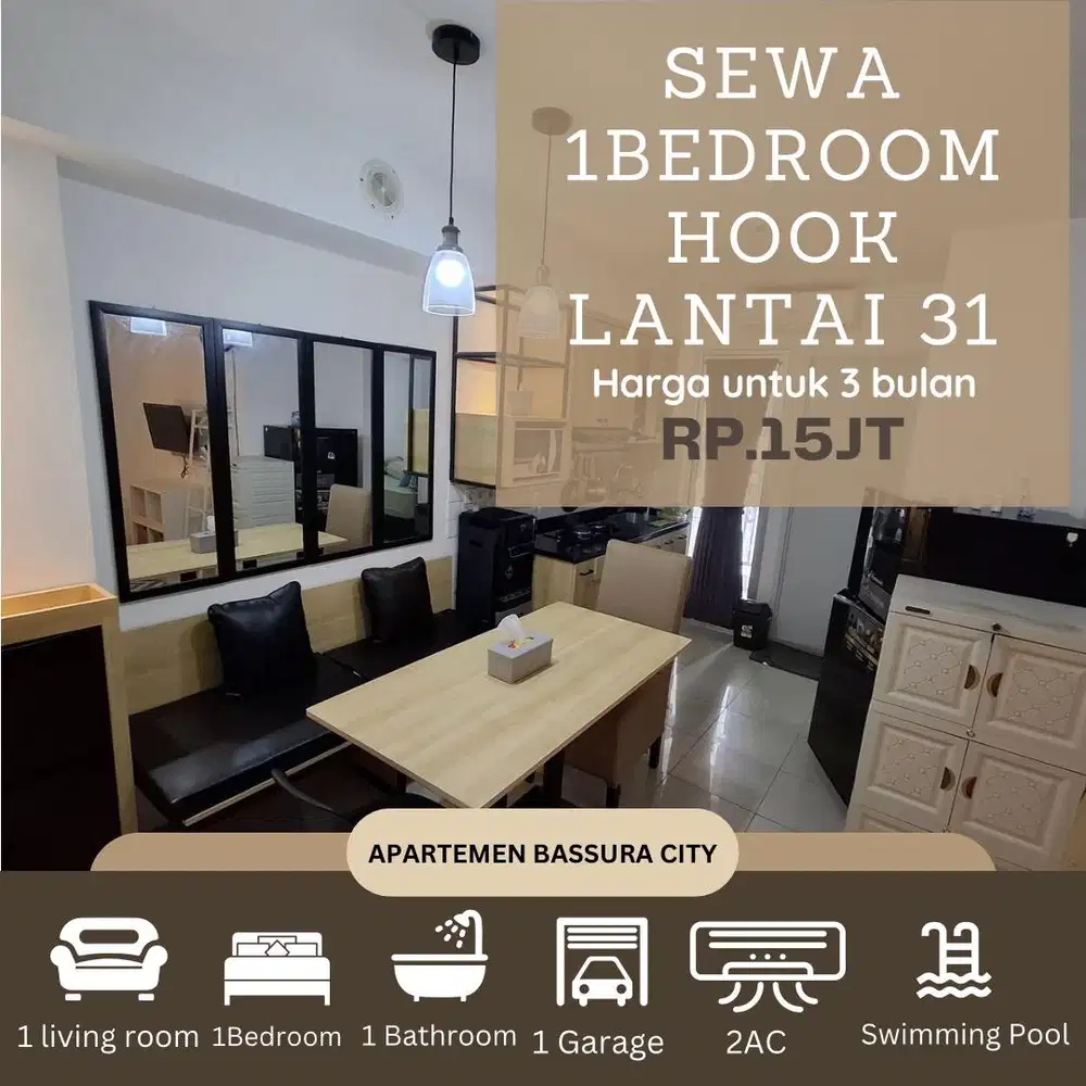 sewa 1 kamar besar lantai 18 apartemen bassura city