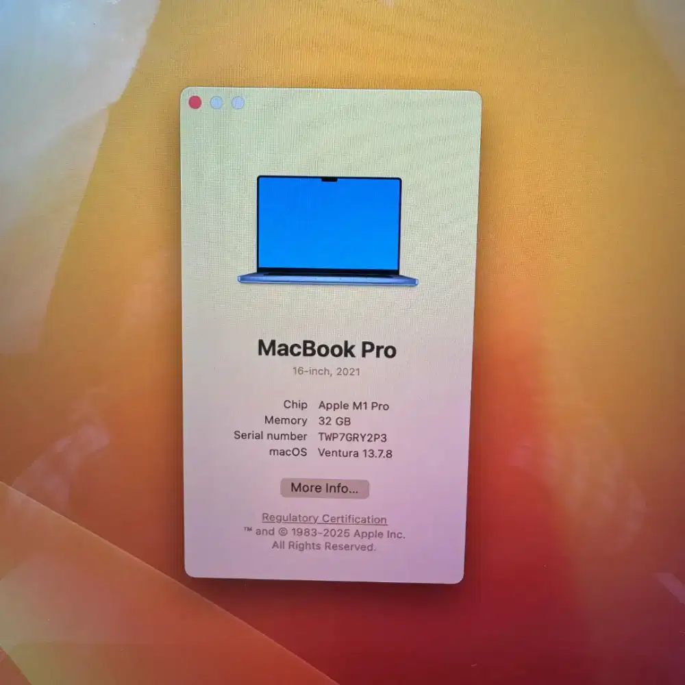 Macbook M1 Pro 16 Inch Ram 32 Ssd 1 tb lengkap full set Space Grey