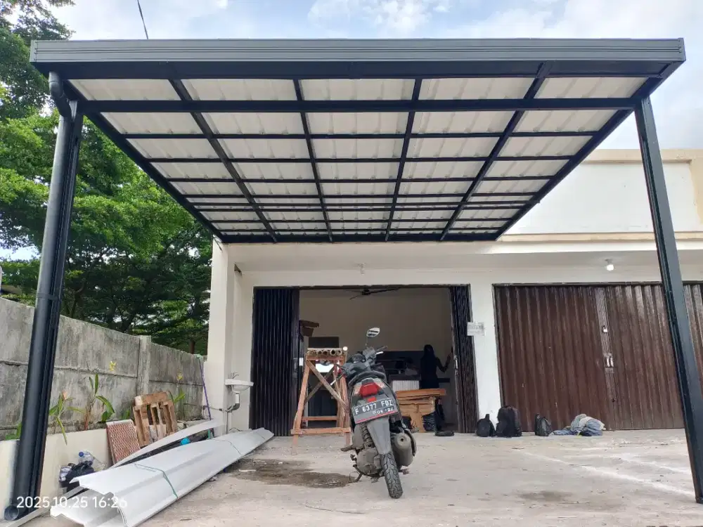 Pasang kanopi Baja ringan atap alderon singel layer