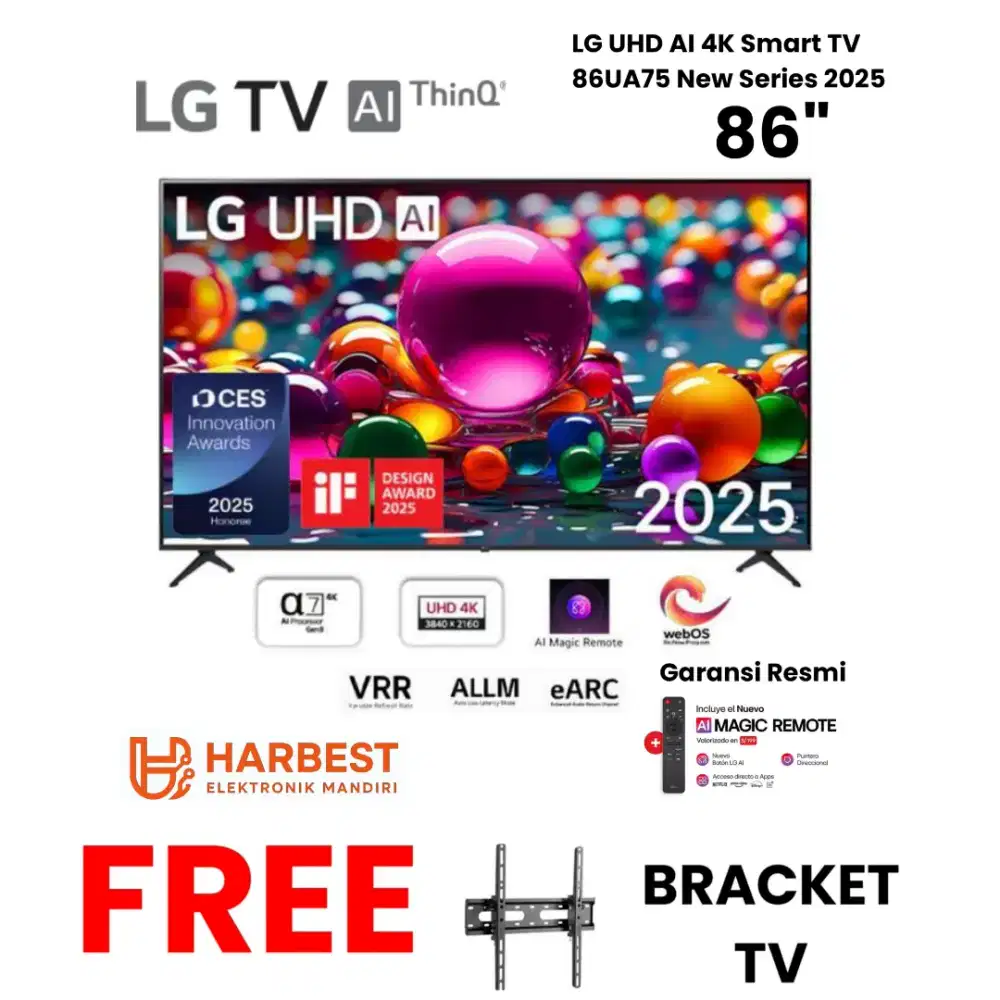 TERMURAH! LG UHD AI 86 Inch Smart TV 4K WebOS 86UA7550 AI Magic Remote
