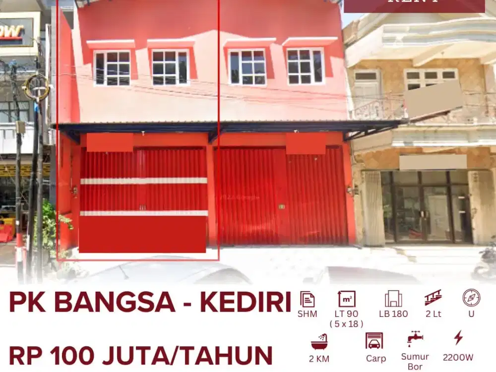 Ruko Disewakan di pusat Kuliner Tengah Kota Kediri