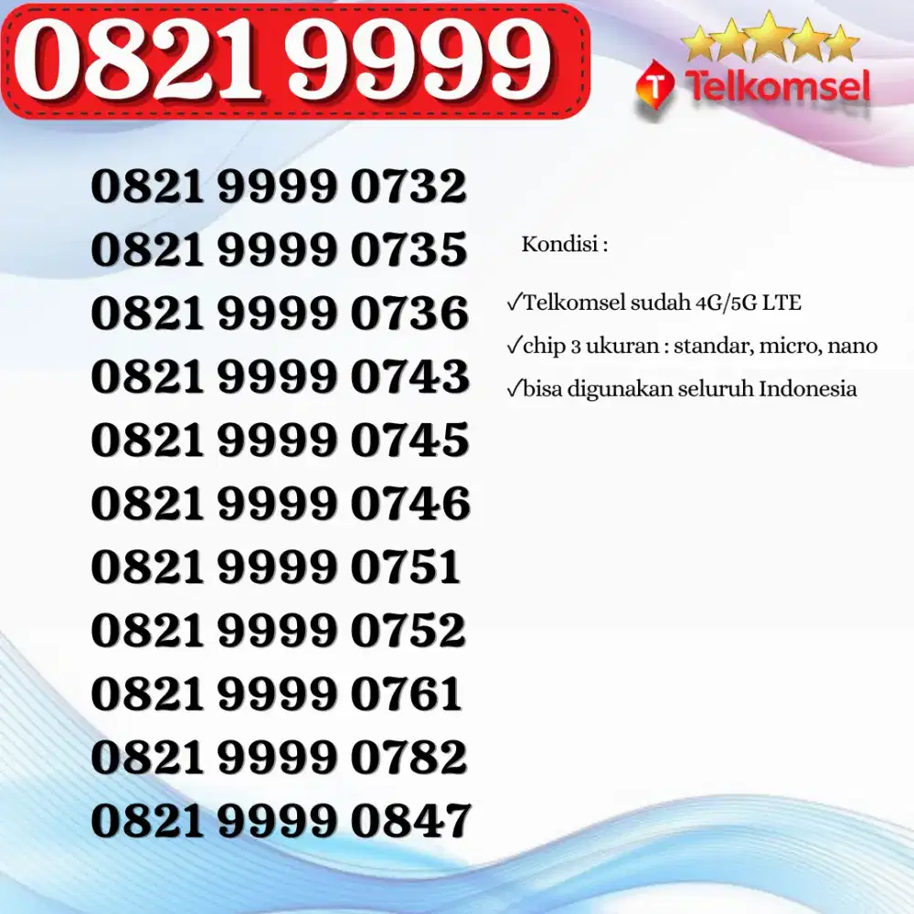Kartu perdana Telkomsel 4G/5G nomor cantik KWARTET