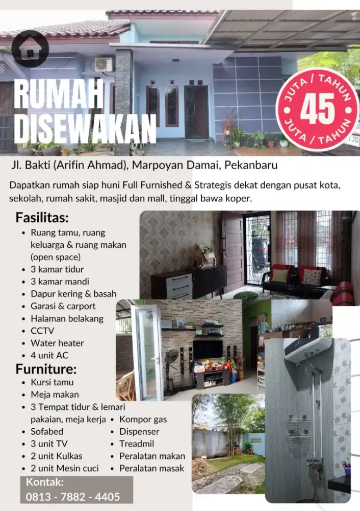 Disewakan rumah bulatan Fullfurnished di Jl. Bakti (arifin ahmad)