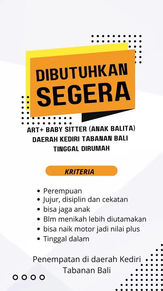 dicari art  (pembantu) + jaga anak