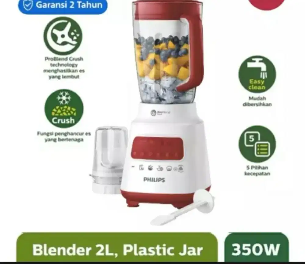 Blender Philips 2 Liter mika / plastik HR 2221 / Hr2221 Merah abu