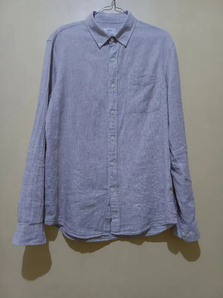 Topten10 Kemeja Linen warna coklat muda/ krem, sz L, like new