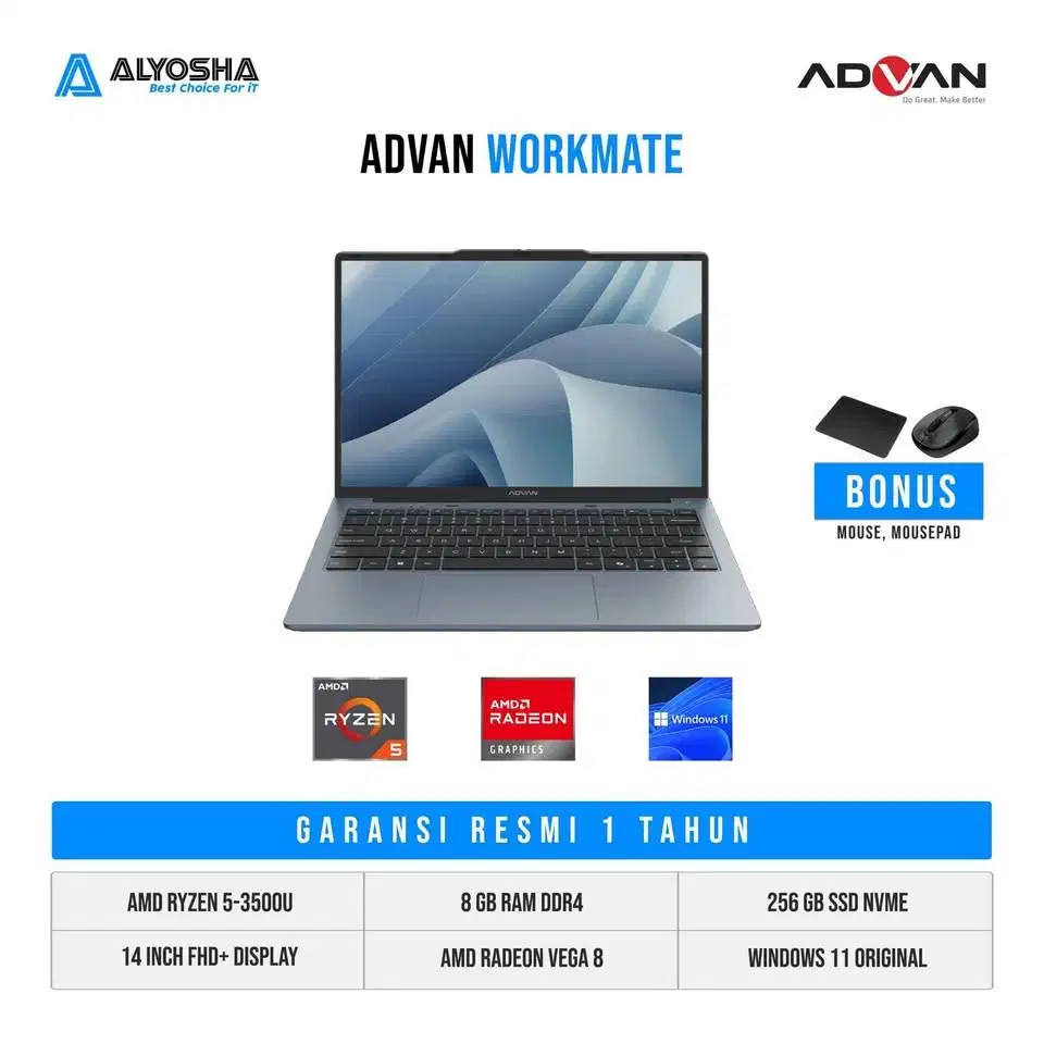 Advan Workmate Ryzen 5 3500U 8GB SSD 256GB 14″ W11