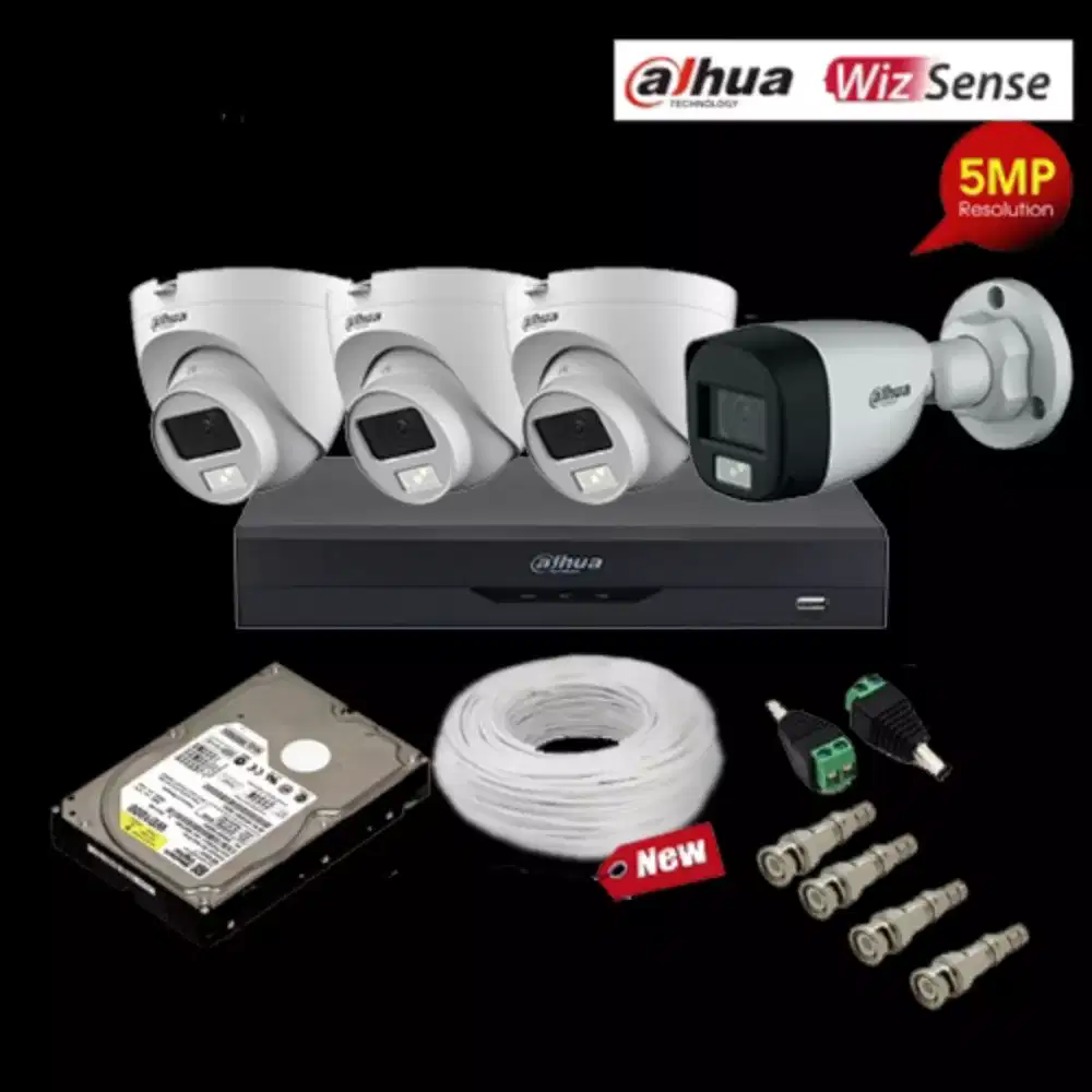 Paket cctv dahua 8 ch 4 kamera full color 5mp