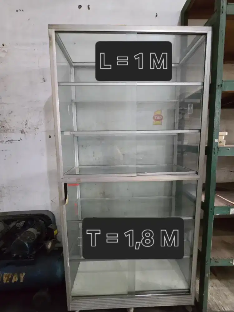 Etalase Rak Kaca Bekas Bahan Kaca Lama TEBAL, L/P= 100cm T= 180cm