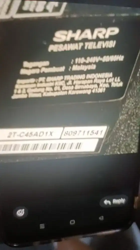 Led tv Sharp Aquos 45 inch pecah layar