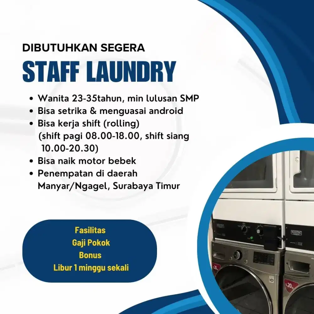 Staff Laundry di Ngagel Surabaya Timur