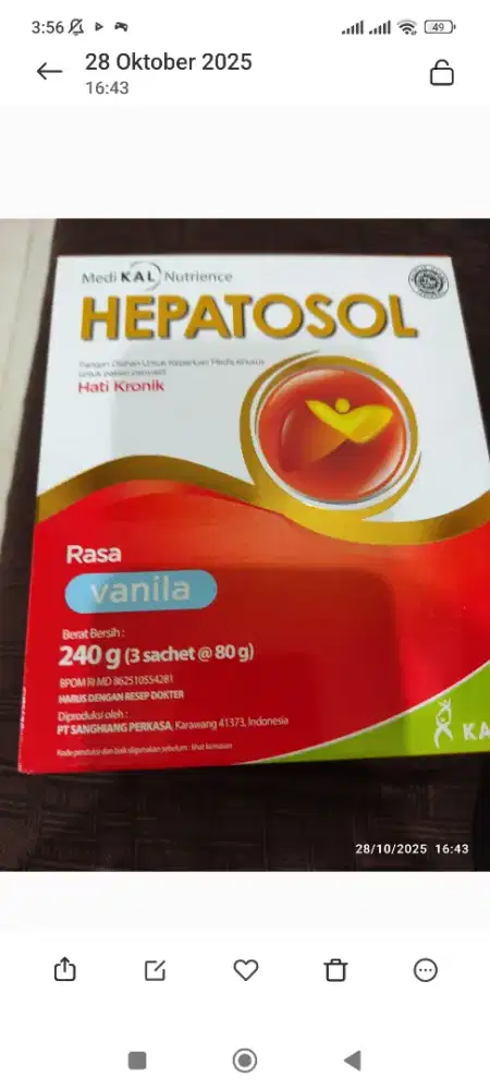 Jual susu Hepatozol Vanilla 240 gram