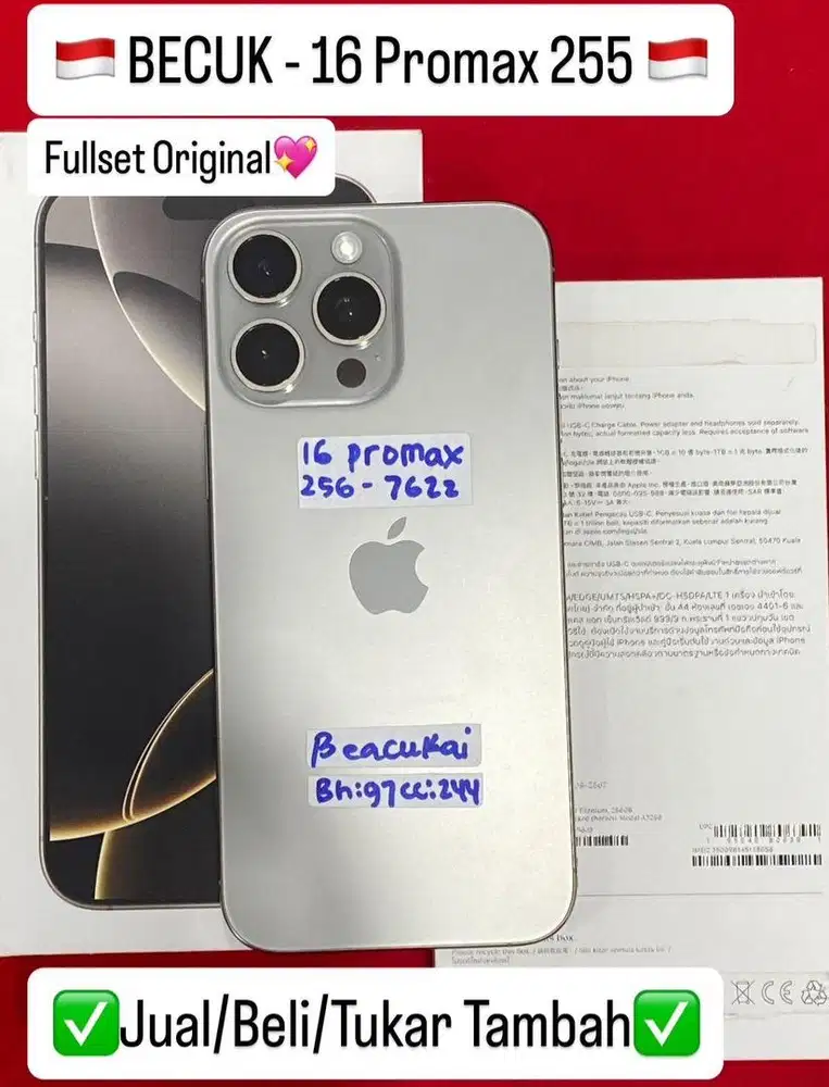 Iphone 16 Promax 256 Gb Natural Titanium Resmi Beacukai