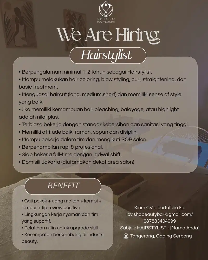 Dicari Hairstylist segera di Salon & Spa Gading Serpong