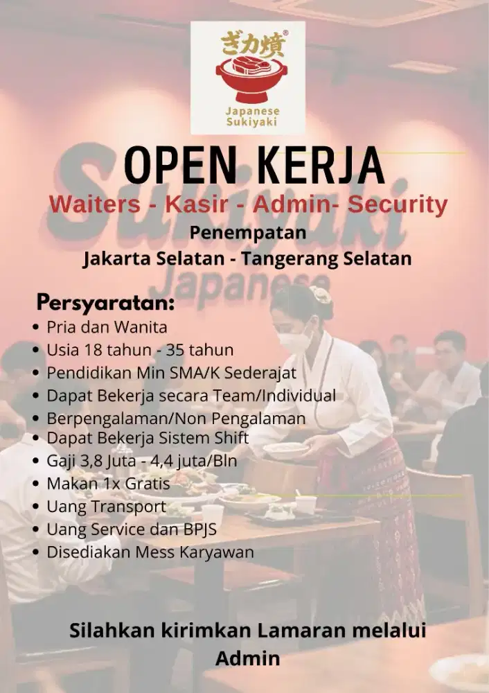 Butuh segera tenaga untuk di resto