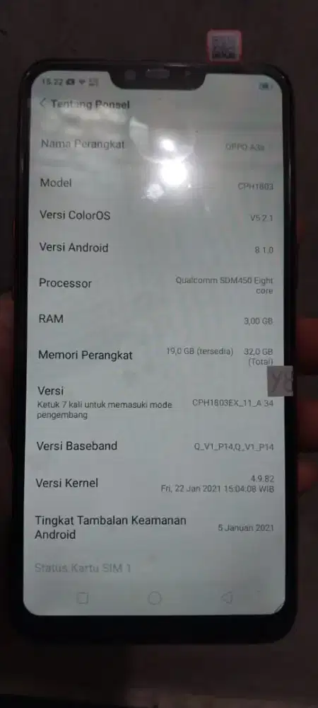 Oppo A3s retak sehelai
