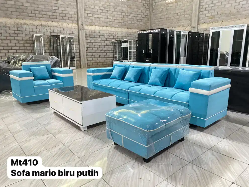 Sofa Mario Biru Putih + Meja