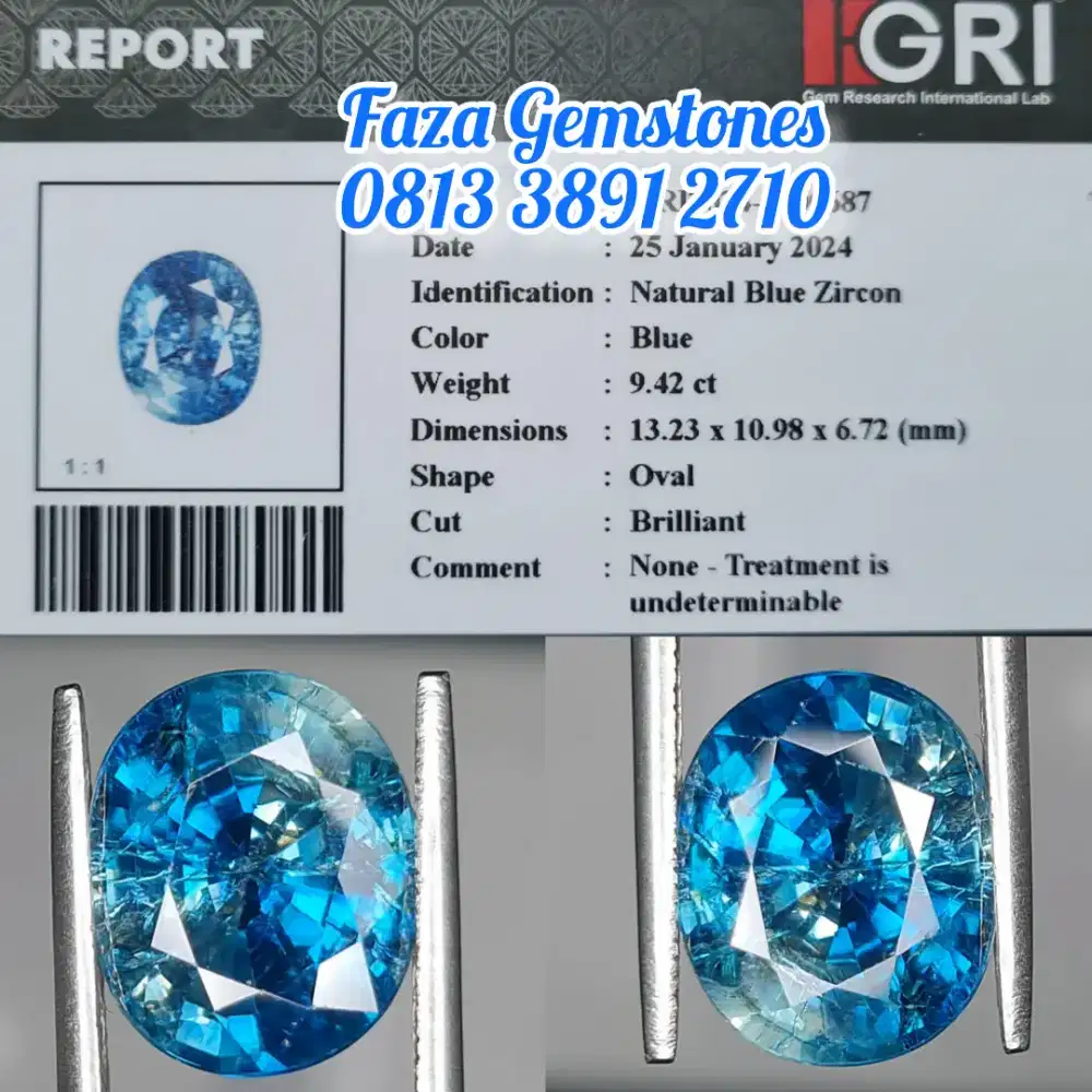 Big Size Natural Blue Zircon, Full Sparkling Luster, Harga Terjangkau